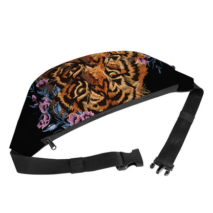 Embroidery Tiger And Flower Print Fanny Pack