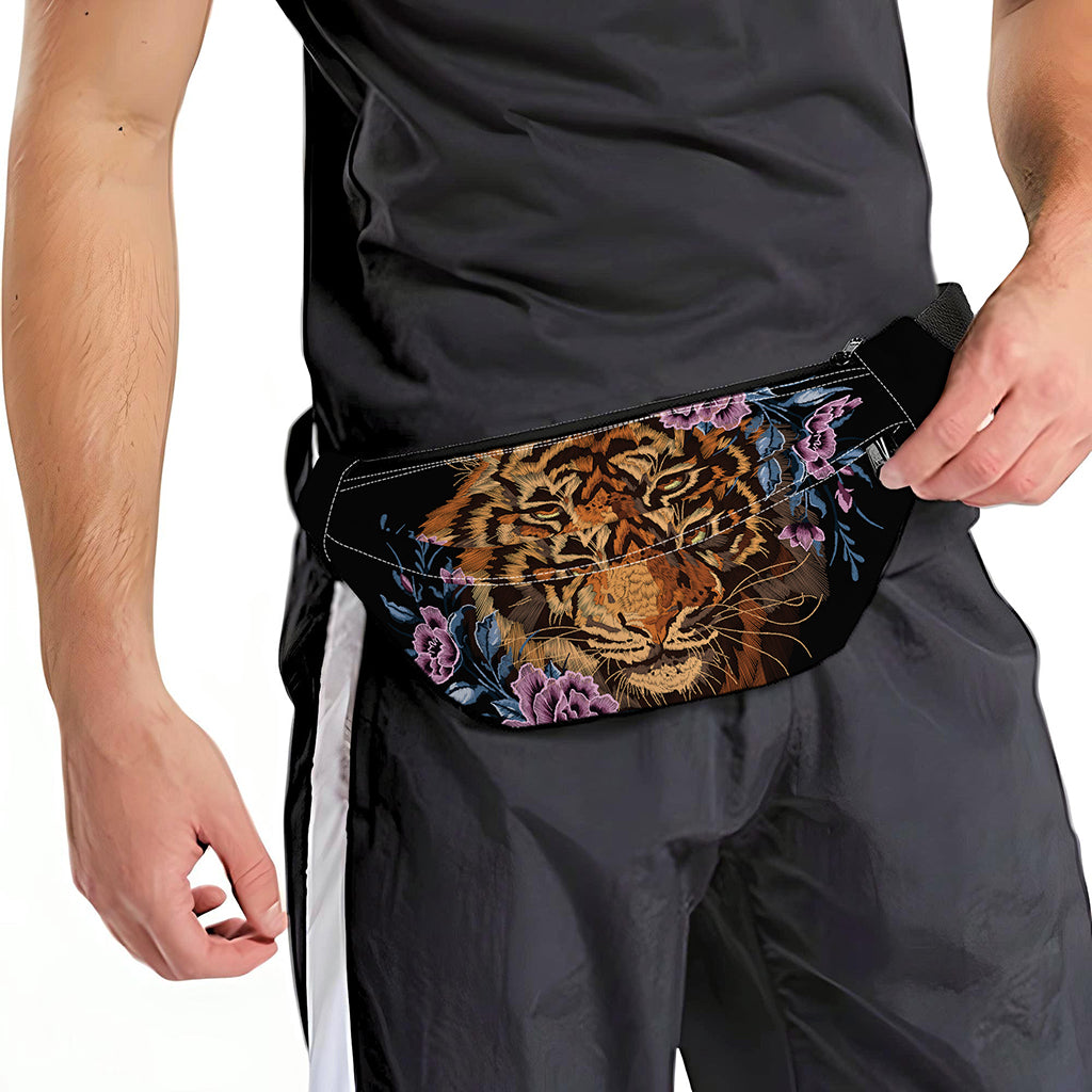 Embroidery Tiger And Flower Print Fanny Pack