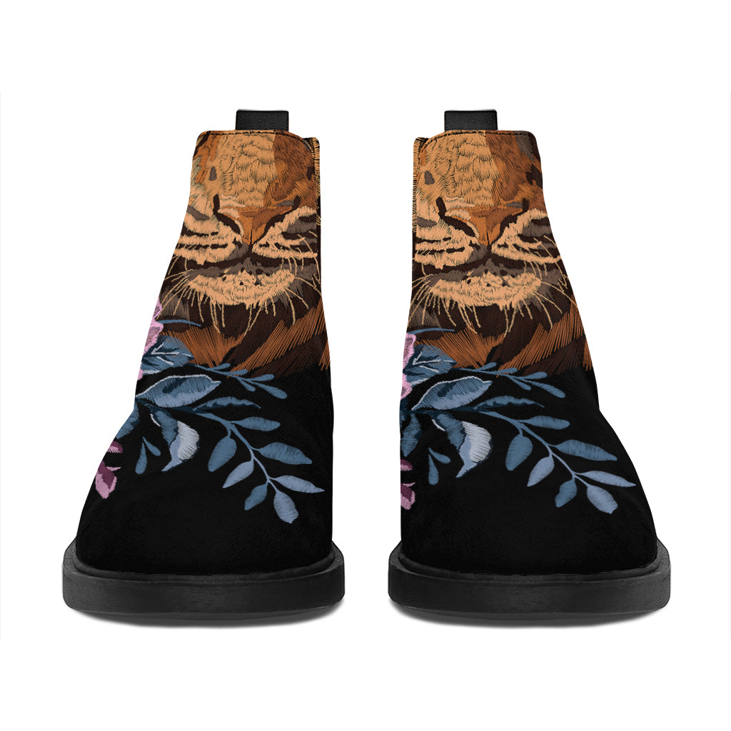 Embroidery Tiger And Flower Print Flat Ankle Boots