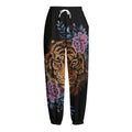 Embroidery Tiger And Flower Print Fleece Lined Knit Pants