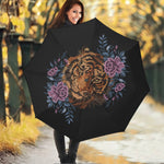 Embroidery Tiger And Flower Print Foldable Umbrella