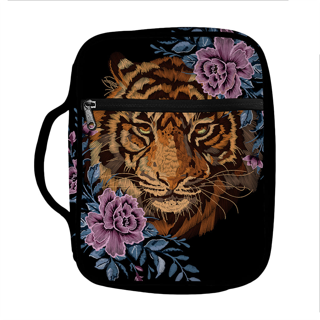 Embroidery Tiger And Flower Print Front Pocket Bible Bag