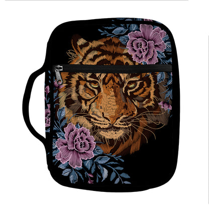 Embroidery Tiger And Flower Print Front Pocket Bible Bag