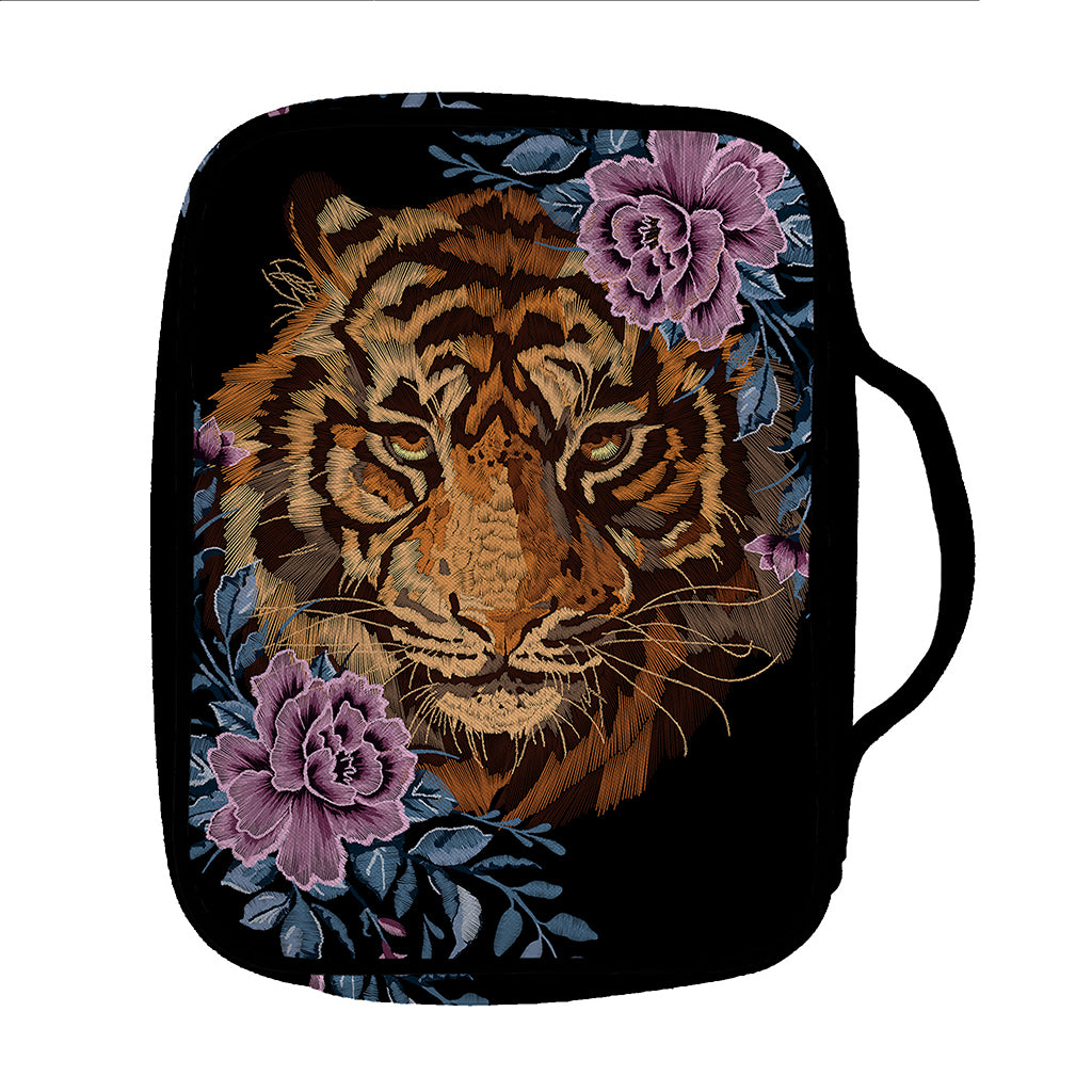 Embroidery Tiger And Flower Print Front Pocket Bible Bag