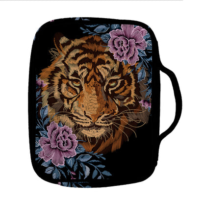 Embroidery Tiger And Flower Print Front Pocket Bible Bag