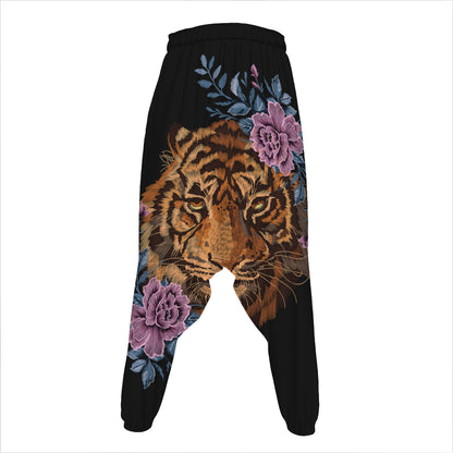 Embroidery Tiger And Flower Print Hammer Pants