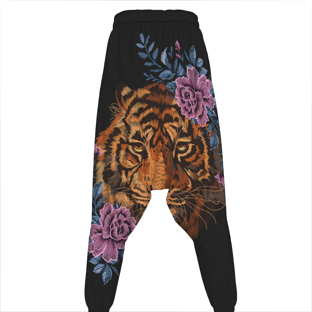 Embroidery Tiger And Flower Print Hammer Pants