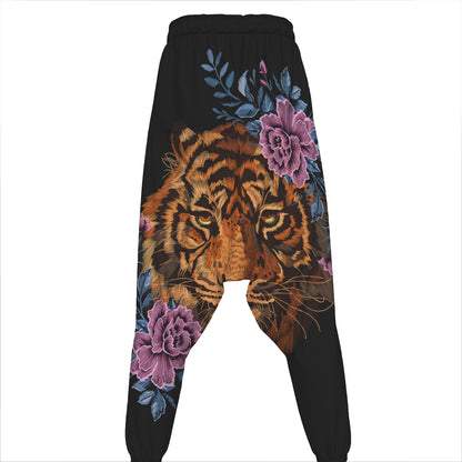 Embroidery Tiger And Flower Print Hammer Pants