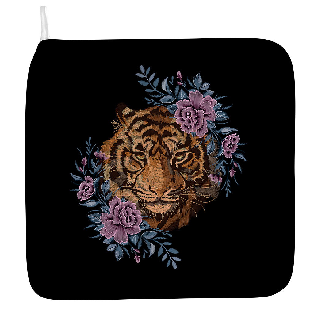 Embroidery Tiger And Flower Print Hand Towel
