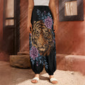 Embroidery Tiger And Flower Print Harem Pants