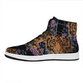 Embroidery Tiger And Flower Print High Top Leather Sneakers