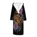 Embroidery Tiger And Flower Print Hooded Bathrobe