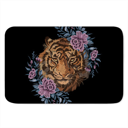 Embroidery Tiger And Flower Print Indoor Door Mat