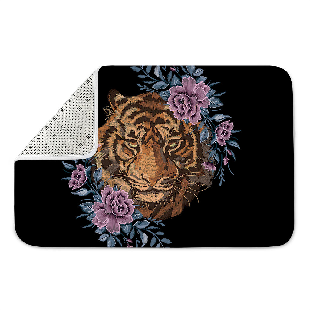 Embroidery Tiger And Flower Print Indoor Door Mat