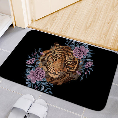 Embroidery Tiger And Flower Print Indoor Door Mat