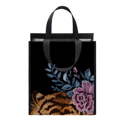 Embroidery Tiger And Flower Print Insulated Lunch Tote