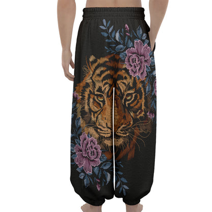 Embroidery Tiger And Flower Print Lantern Pants