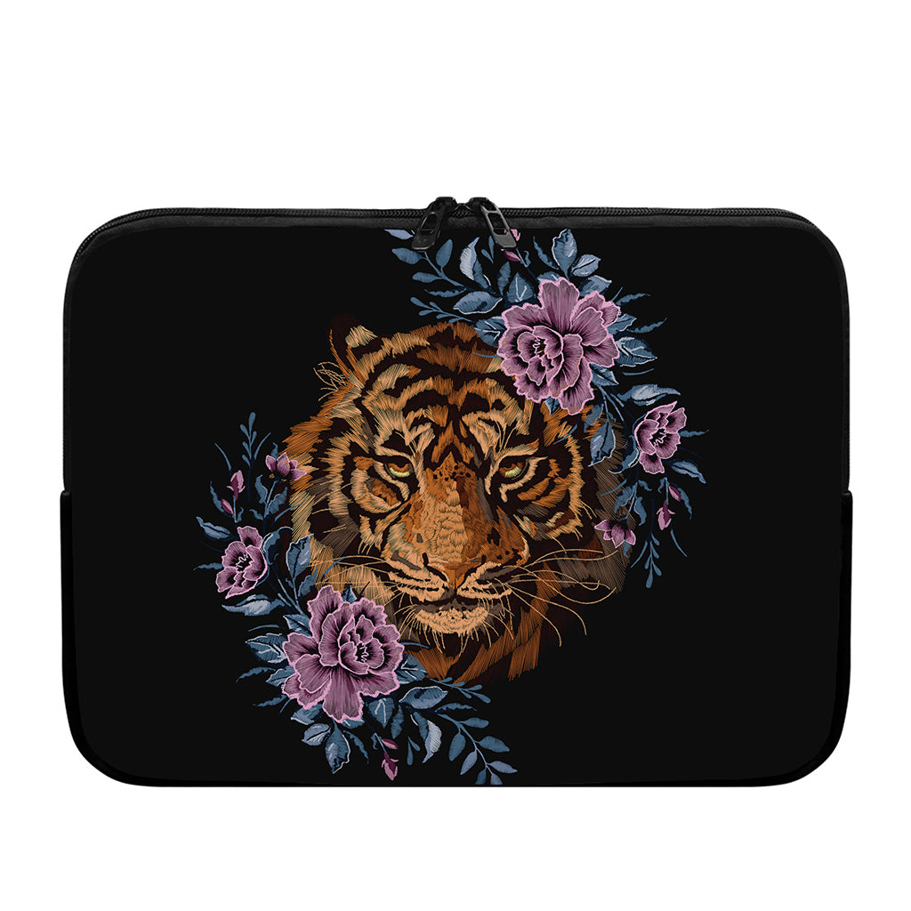 Embroidery Tiger And Flower Print Laptop Sleeve