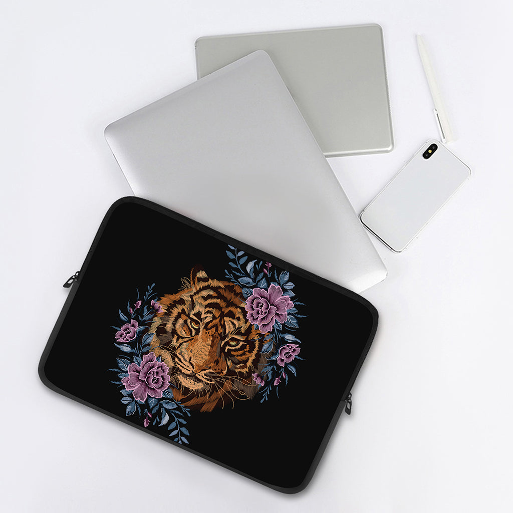 Embroidery Tiger And Flower Print Laptop Sleeve