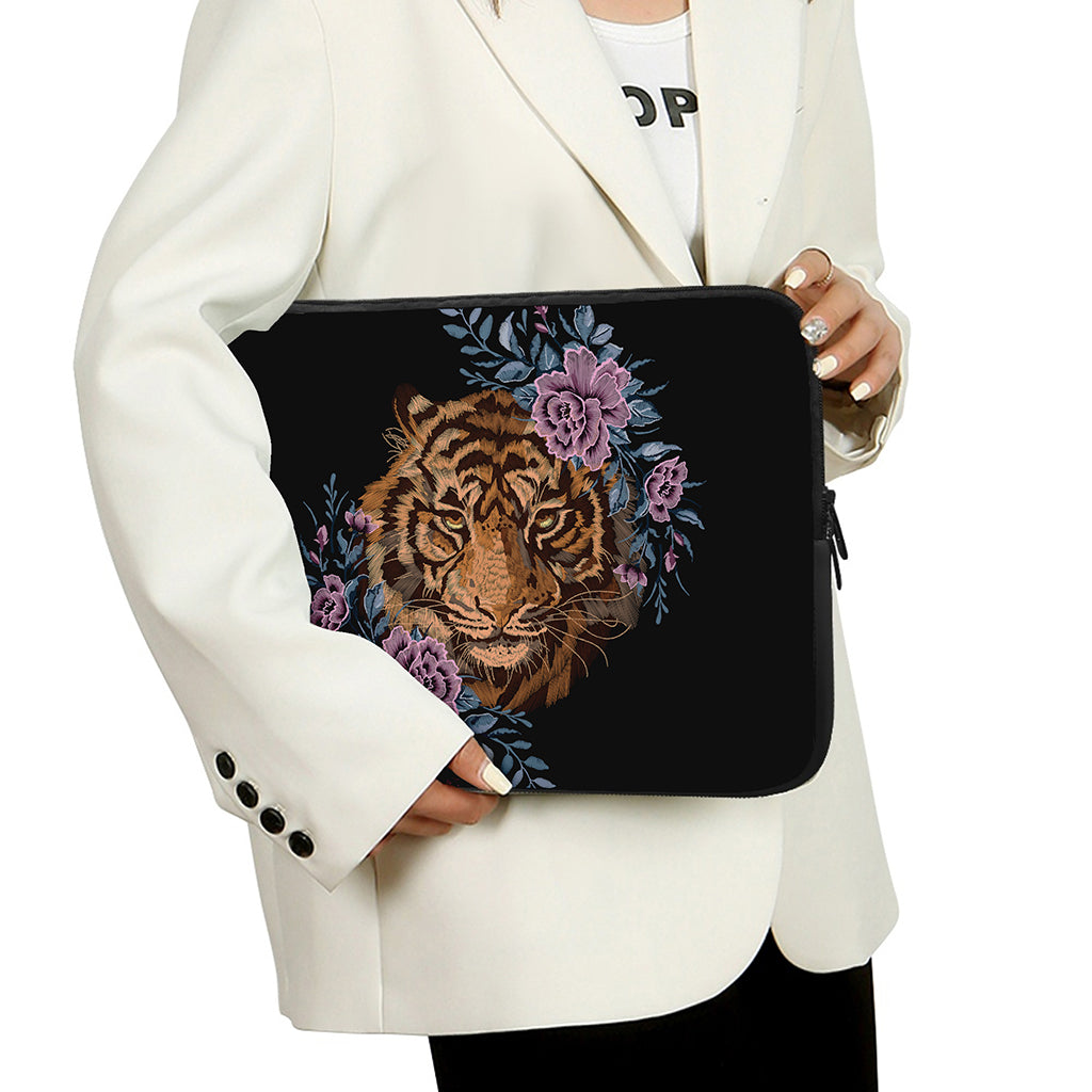 Embroidery Tiger And Flower Print Laptop Sleeve