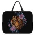 Embroidery Tiger And Flower Print Laptop Sleeve With Handle