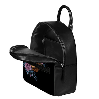 Embroidery Tiger And Flower Print Leather Backpack