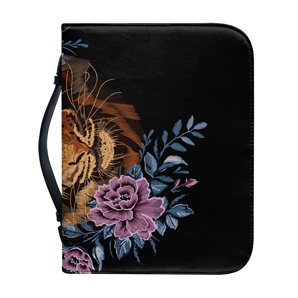 Embroidery Tiger And Flower Print Leather Bible Cover
