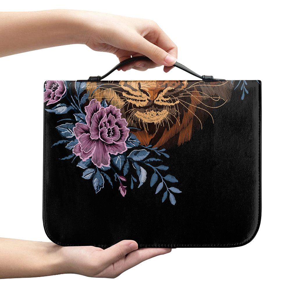 Embroidery Tiger And Flower Print Leather Bible Cover
