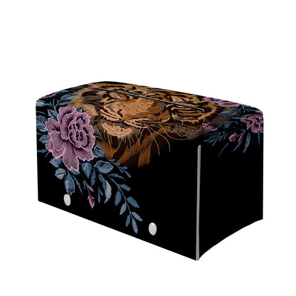 Embroidery Tiger And Flower Print Leather Tissue Box Cover
