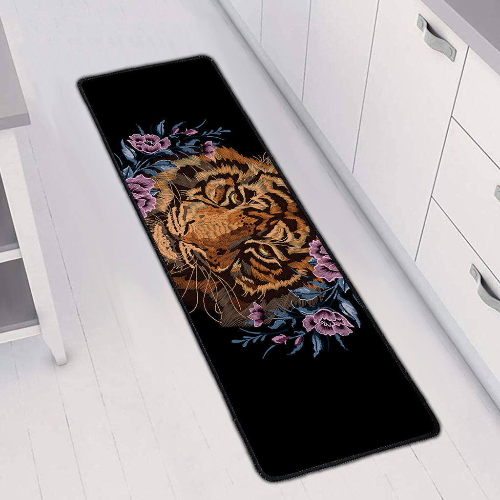 Embroidery Tiger And Flower Print Long Kitchen Mat