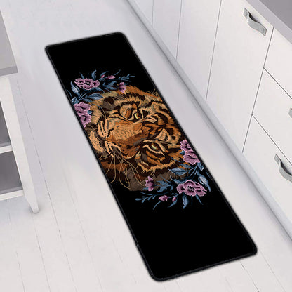 Embroidery Tiger And Flower Print Long Kitchen Mat