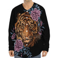 Embroidery Tiger And Flower Print Long Sleeve Baseball Jersey