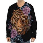 Embroidery Tiger And Flower Print Long Sleeve Baseball Jersey