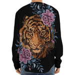 Embroidery Tiger And Flower Print Long Sleeve Baseball Jersey