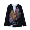 Embroidery Tiger And Flower Print Long Sleeve Short Coat