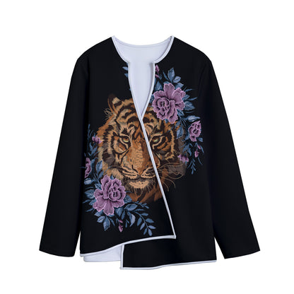 Embroidery Tiger And Flower Print Long Sleeve Short Coat