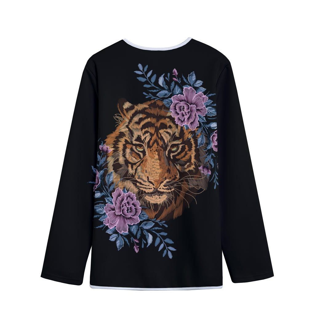 Embroidery Tiger And Flower Print Long Sleeve Short Coat