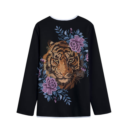 Embroidery Tiger And Flower Print Long Sleeve Short Coat