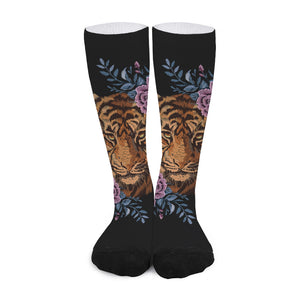 Embroidery Tiger And Flower Print Long Socks