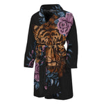 Embroidery Tiger And Flower Print Men's Bathrobe