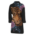 Embroidery Tiger And Flower Print Men's Bathrobe