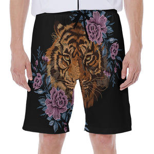 Embroidery Tiger And Flower Print Men's Beach Shorts