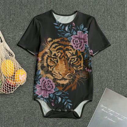 Embroidery Tiger And Flower Print Men's Bodysuit