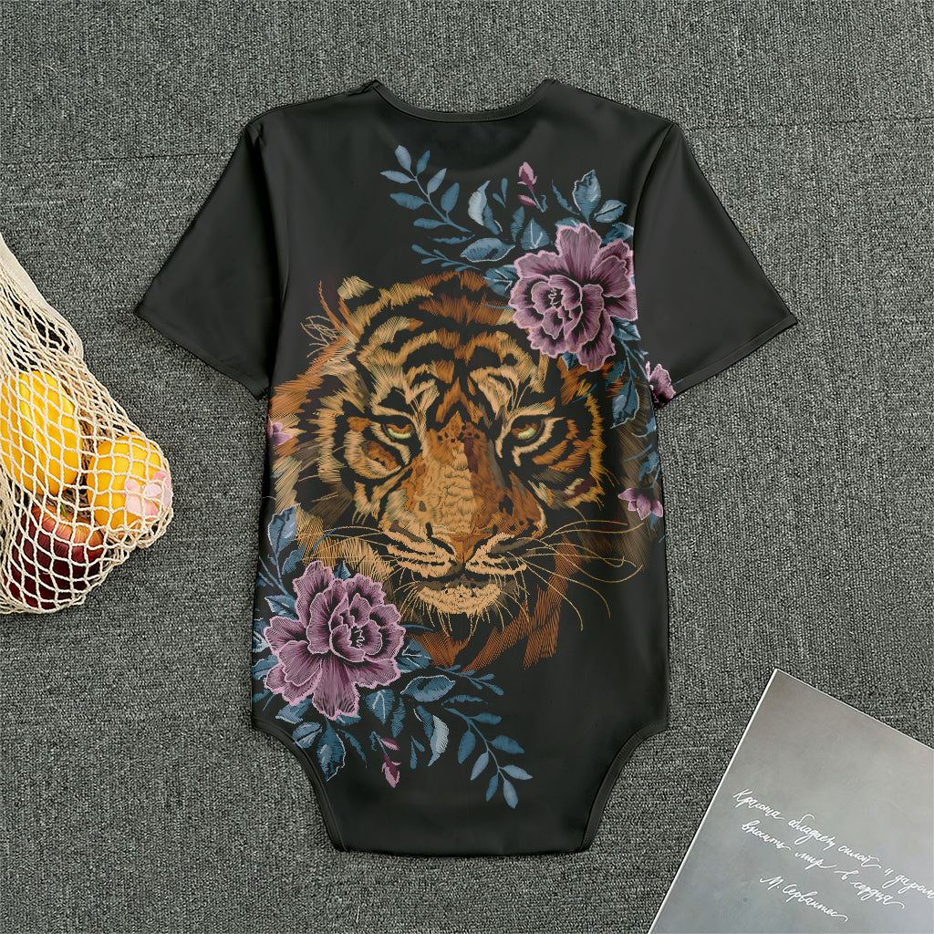 Embroidery Tiger And Flower Print Men's Bodysuit