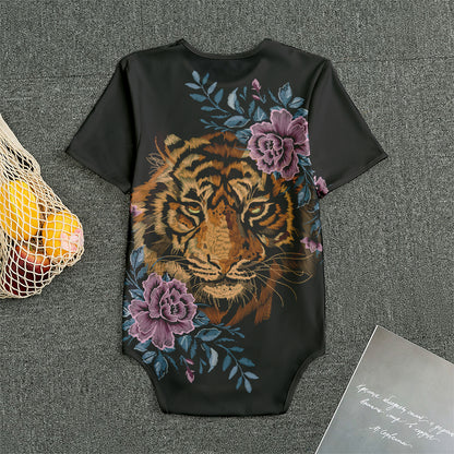 Embroidery Tiger And Flower Print Men's Bodysuit