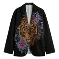 Embroidery Tiger And Flower Print Men's Cotton Blazer