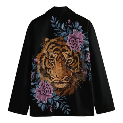Embroidery Tiger And Flower Print Men's Cotton Blazer