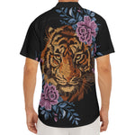 Embroidery Tiger And Flower Print Men's Deep V-Neck Shirt