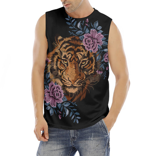 Embroidery Tiger And Flower Print Men's Fitness Tank Top