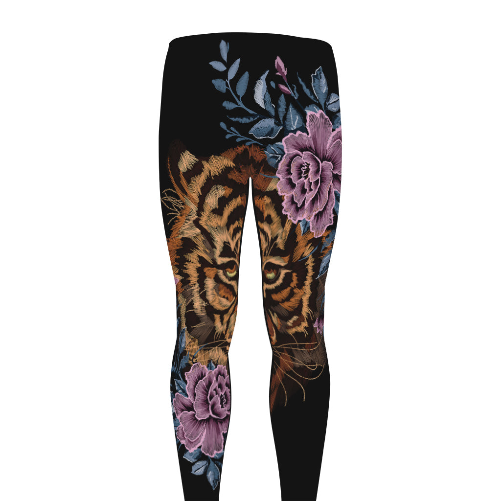 Embroidery Tiger And Flower Print Men's leggings